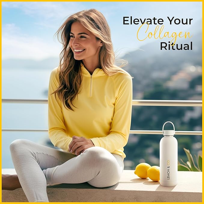 Lemon & Co. 8-Week Wellness Bundle – Liquid Collagen Elixir for Women & Men + Stainless Steel Insulated Bottle - 5g Marine Collagen for Skin, Hair, Nails, Gut Health | Organic Lemons, No Preservatives