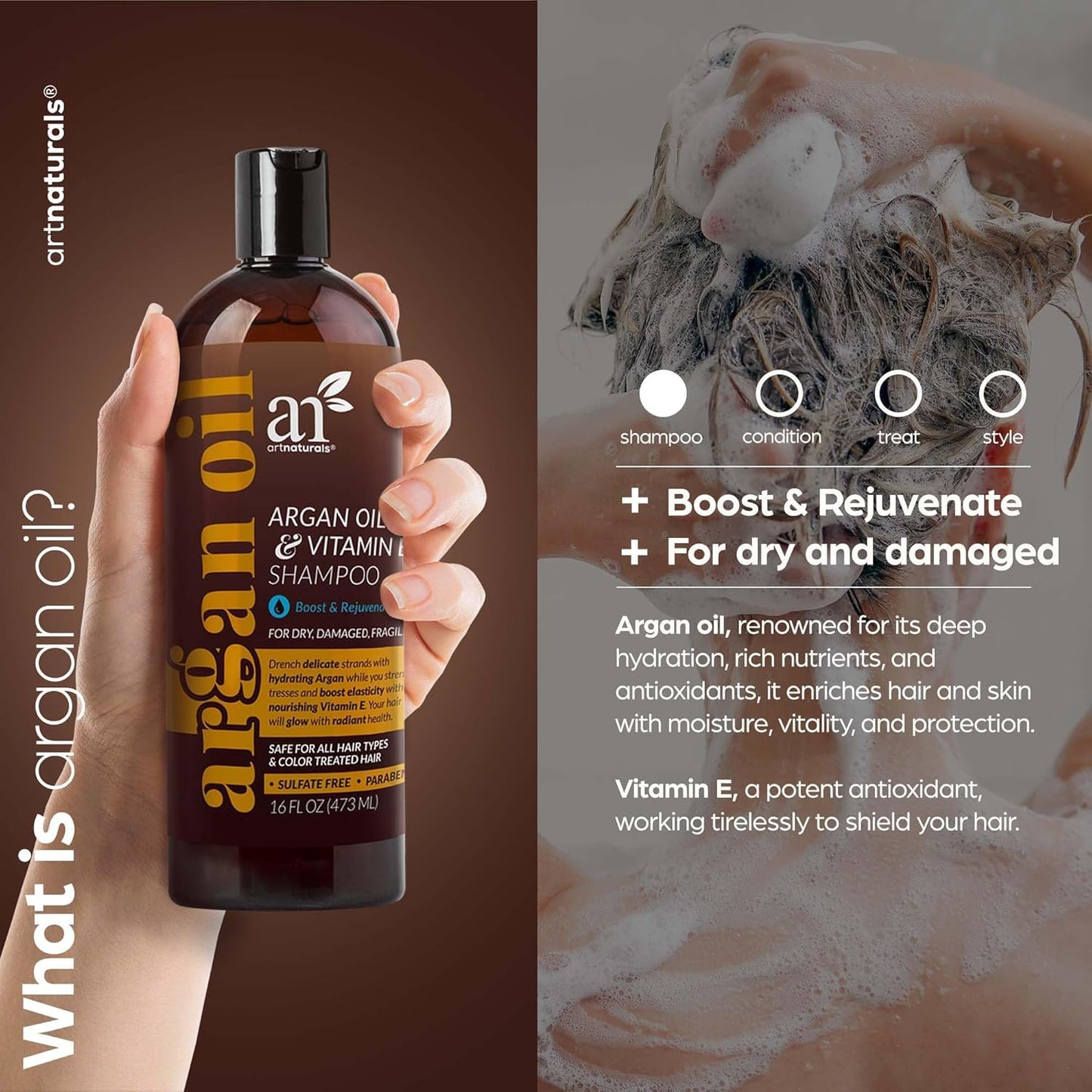 artnaturals Argan Hair Growth Shampoo - (16 Fl Oz / 473ml) - Sulfate Free - Treatment for Hair Loss, Thinning & Regrowth - Men & Women - Infused with Biotin, Argan Oil, Keratin, Caffeine