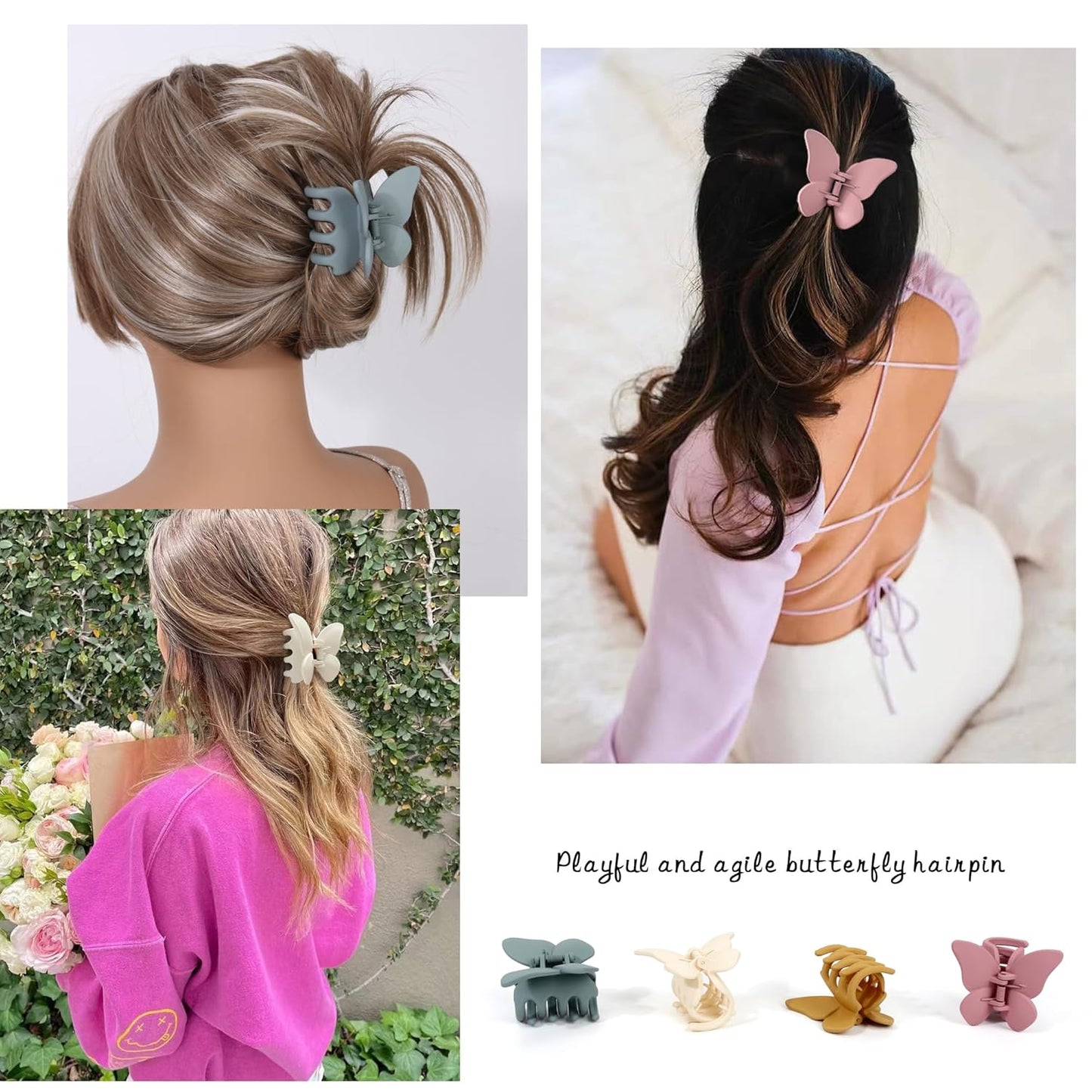 Butterfly Hair clips Hair Accessories for girl women Matte claw clips for Thick or Thin Hair. (Matte 4pcs)