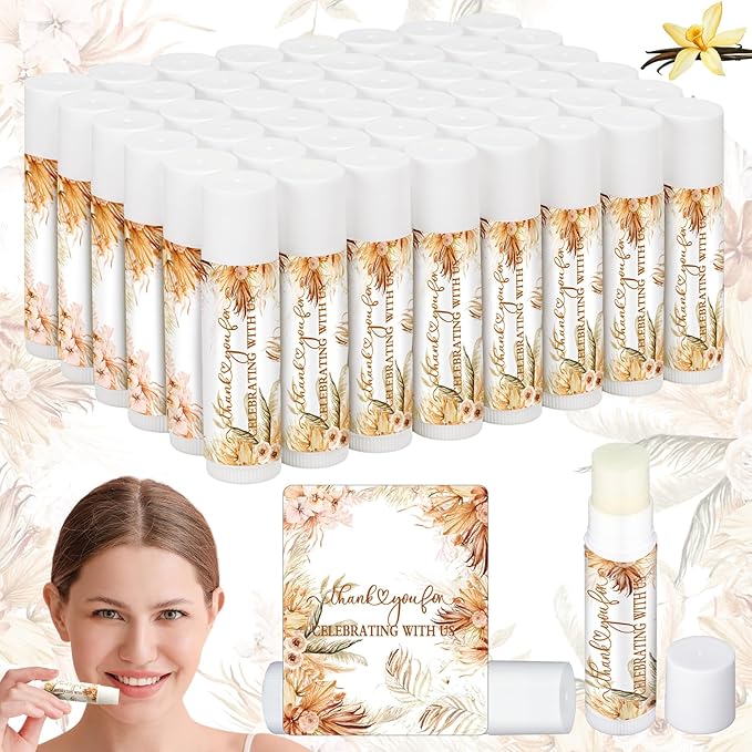 50 Pcs Wedding Bridal Shower Gifts Party Favors Bulk Floral Lip Balm Baby Shower Thank You Appreciation Gifts for Women Tea Bachelorette Party(Elegant)