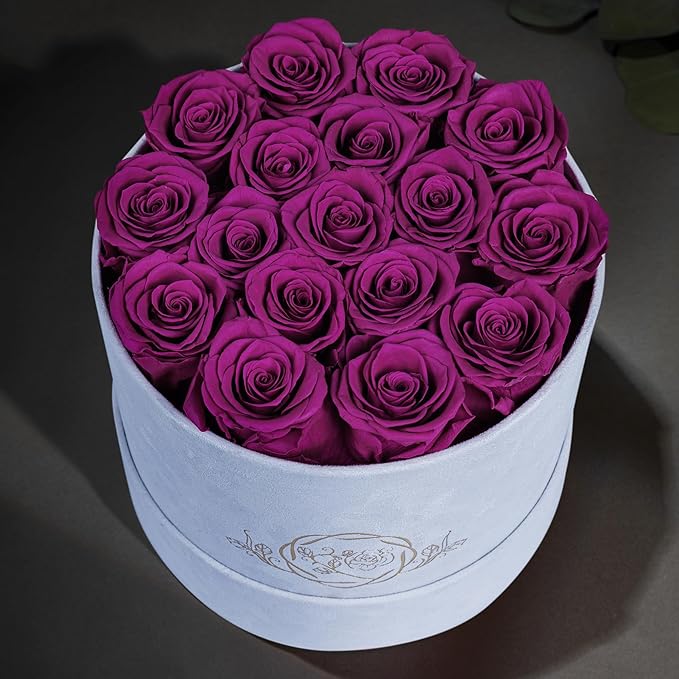 17 Flowers in a Luxury Suede Box, Birthday Gifts for Women, Preserved Flowers, Mothers Day Roses Gift for Mom, Bossy Pink