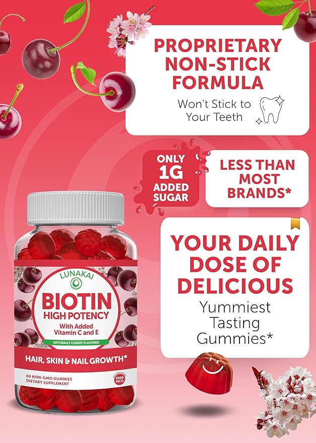 Lunakai Biotin and Vitamin D3 Gummies Bundle - Hair Skin and Nails Growth Gummies with Vitamin C and E - Immunity, Bone and Mood Support Supplement - 30 Days Supply