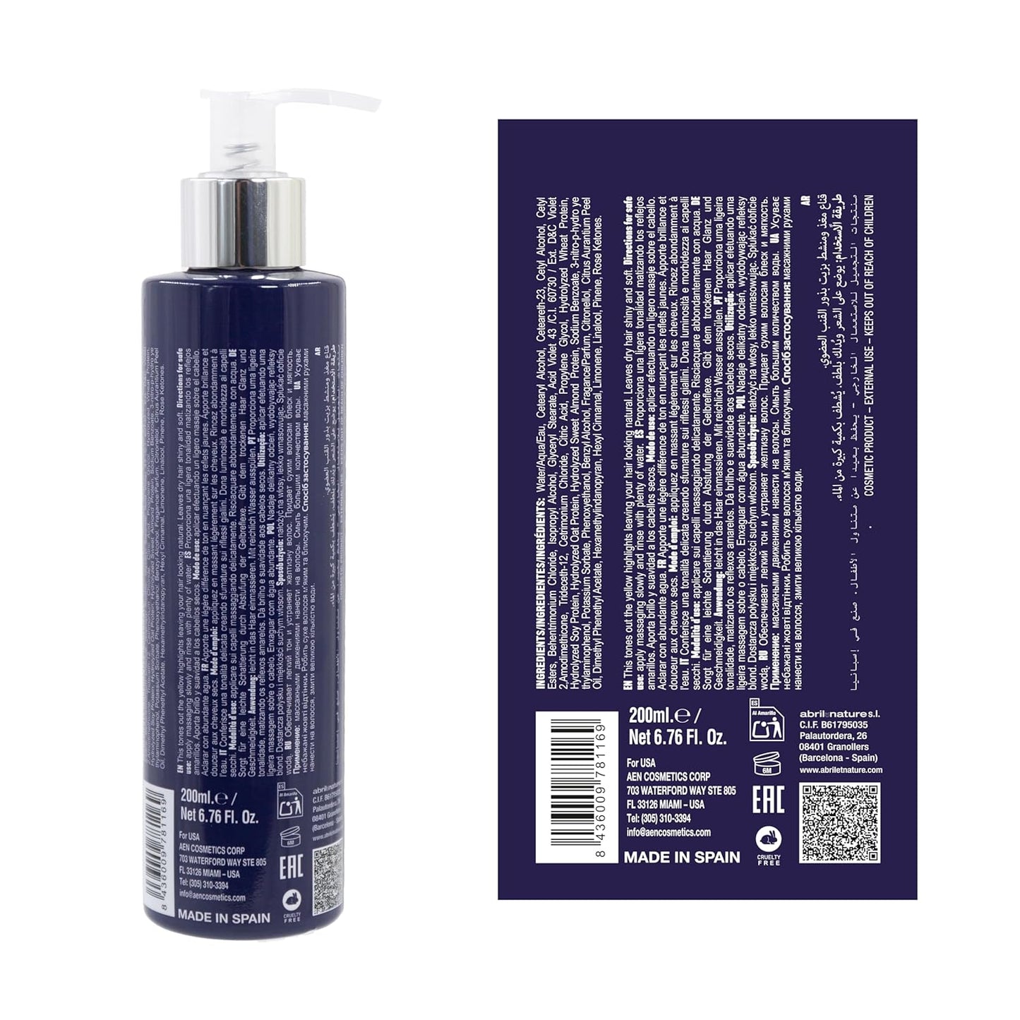 abril et nature - Platinum Professional Mask - For Blonde, Bleached, Highlighted, and/or Gray Hair - Violet Toner - Goodbye Yellow Tones - Platinum Appearance - 200 ml