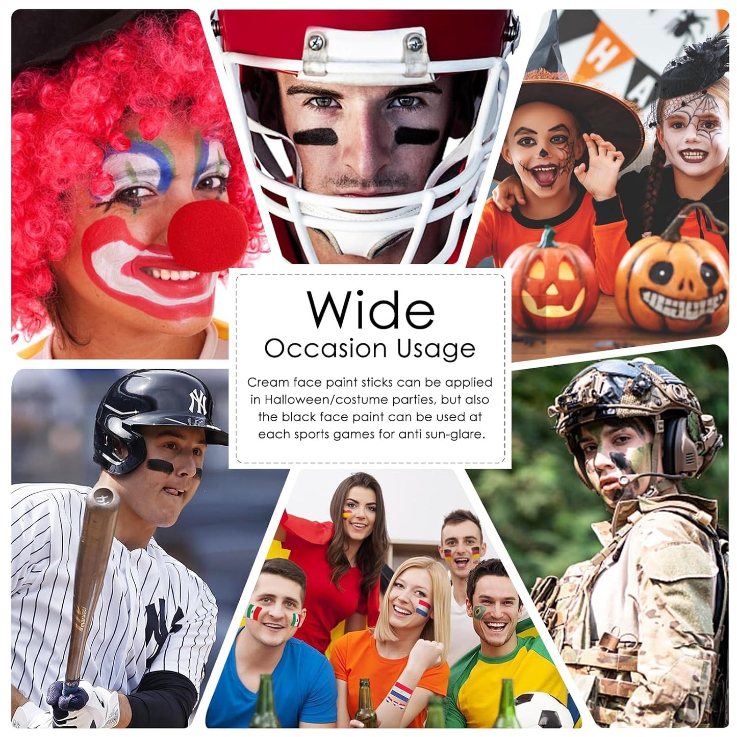 2Pcs Red Face Body Paint Stick, Easy to Blend Face Body Paint for Baseball/Football/Halloween/Costume Vampire/Joker/Clown Makeup Cream Red Eye Black