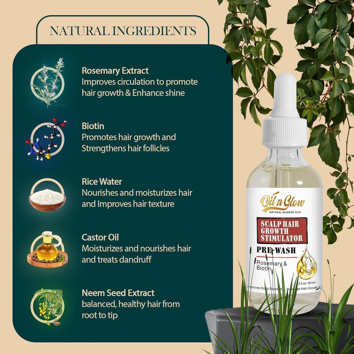 Pre Wash Hair Oil – USDA Certified Organic Scalp Oil Hair Growth Treatment with Rosemary & Biotin, Pre-Shampoo Serum for Thinning Hair & Hair Loss – 2 Fl Oz