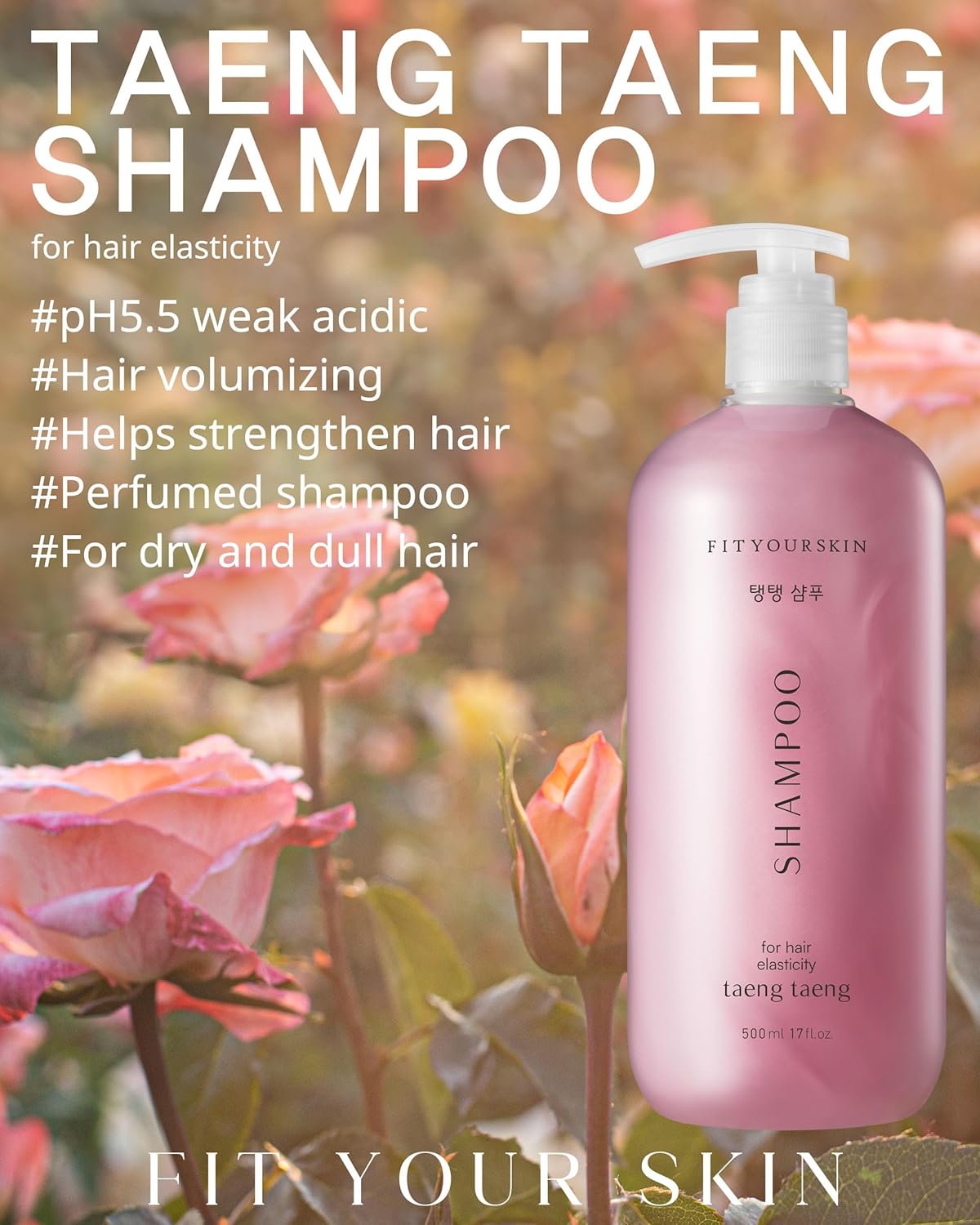 TAENG TAENG Elasticity Hair Shampoo- pH 5.5 Keratin & Protein Perfumed Shampoo for Thicker, Fuller Looking Hair - Rose Garden Scent - Paraben Free - 17 fl.oz