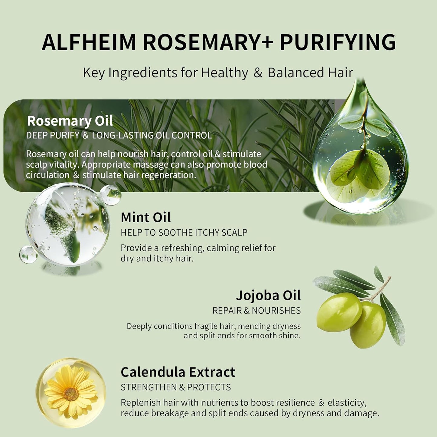 Alfheim Rosemary+ Purifying Hair Care Gift Set | Shampoo, Conditioner, Hair Mask, Leave-in Conditioner & Hair Oil | Scalp & Hair Purifying, Hydrating & Volumizing | Holiday Gift for Women & Men