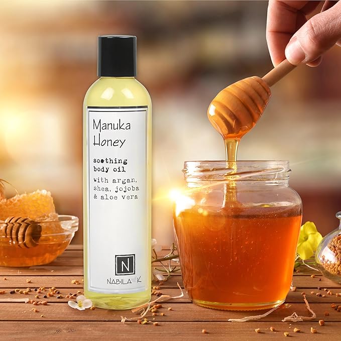Manuka Honey Body Oil, 9 oz Moisturize & Nourish with Argan & Coconut Oil - Vitamin C Enriched - Naturally Derived