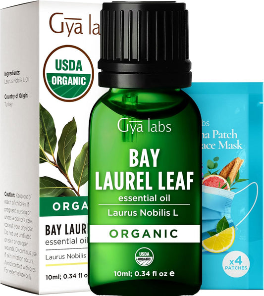 Gya Labs Organic Bay Leaf Essential Oil - 0.34 Fl Oz - for Skin, Hair, Diffuser, Aromatherapy, DIY Candle Making Scents