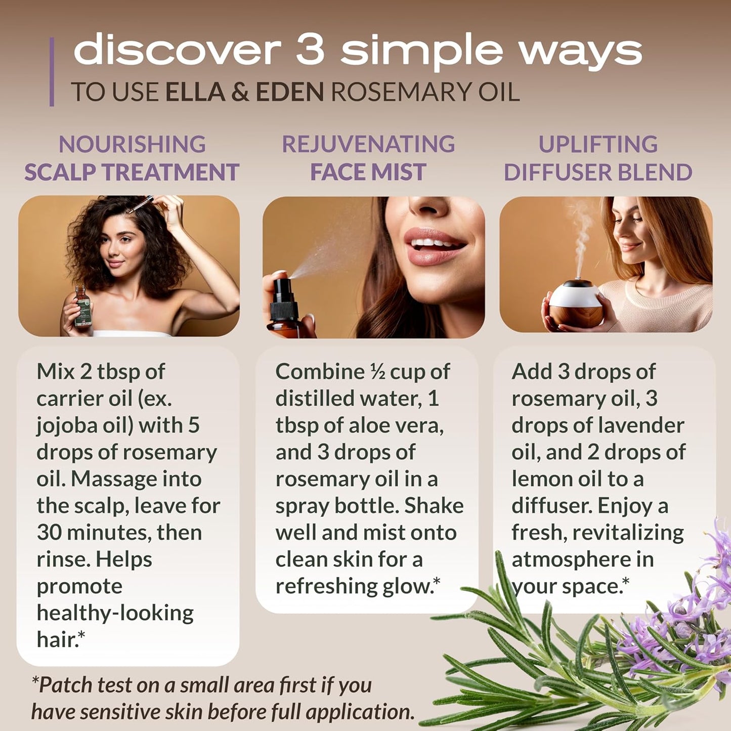 Ella & Eden Organic Rosemary Essential Oil - BIG 4 Oz bottle, 100% Pure, Steam-Distilled, Hexane-Free - for Hair Growth, Skin, Aromatherapy - Glass Bottle