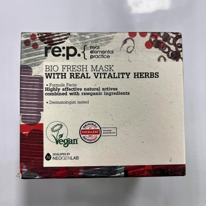 [K-Beauty] RE:P Fresh Vitality Herb Mask | Vegan Revitalizing Clay Mask Gentle Wash Off Exfoliating Face Mask w/Real Rose & Jasmine Flower 4.58 fl oz