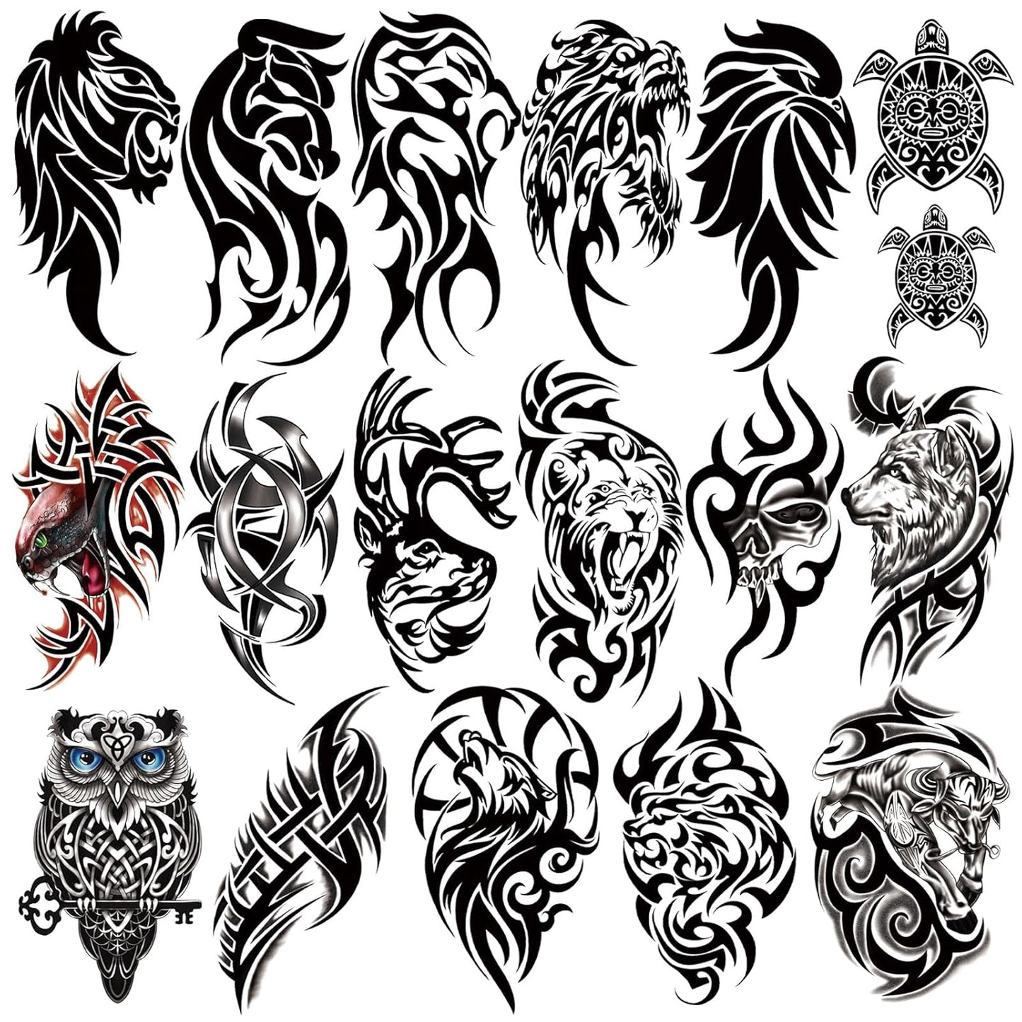 77 Sheets Temporary Tattoo, 17 Sheets Half Arm Black Tribal Lion Owl Wolf Turtle Deer Fake Body Arm Tattoos for Adults Men Women, 60 Sheets Tiny Tattoos Stickers for Boys Girls Kids Party Supplies