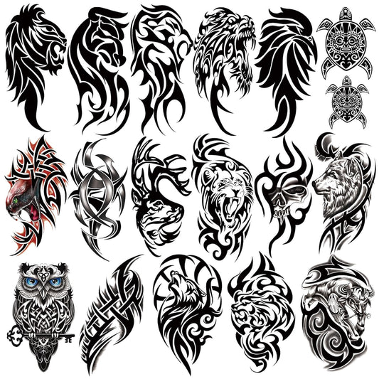 77 Sheets Temporary Tattoo, 17 Sheets Half Arm Black Tribal Lion Owl Wolf Turtle Deer Fake Body Arm Tattoos for Adults Men Women, 60 Sheets Tiny Tattoos Stickers for Boys Girls Kids Party Supplies
