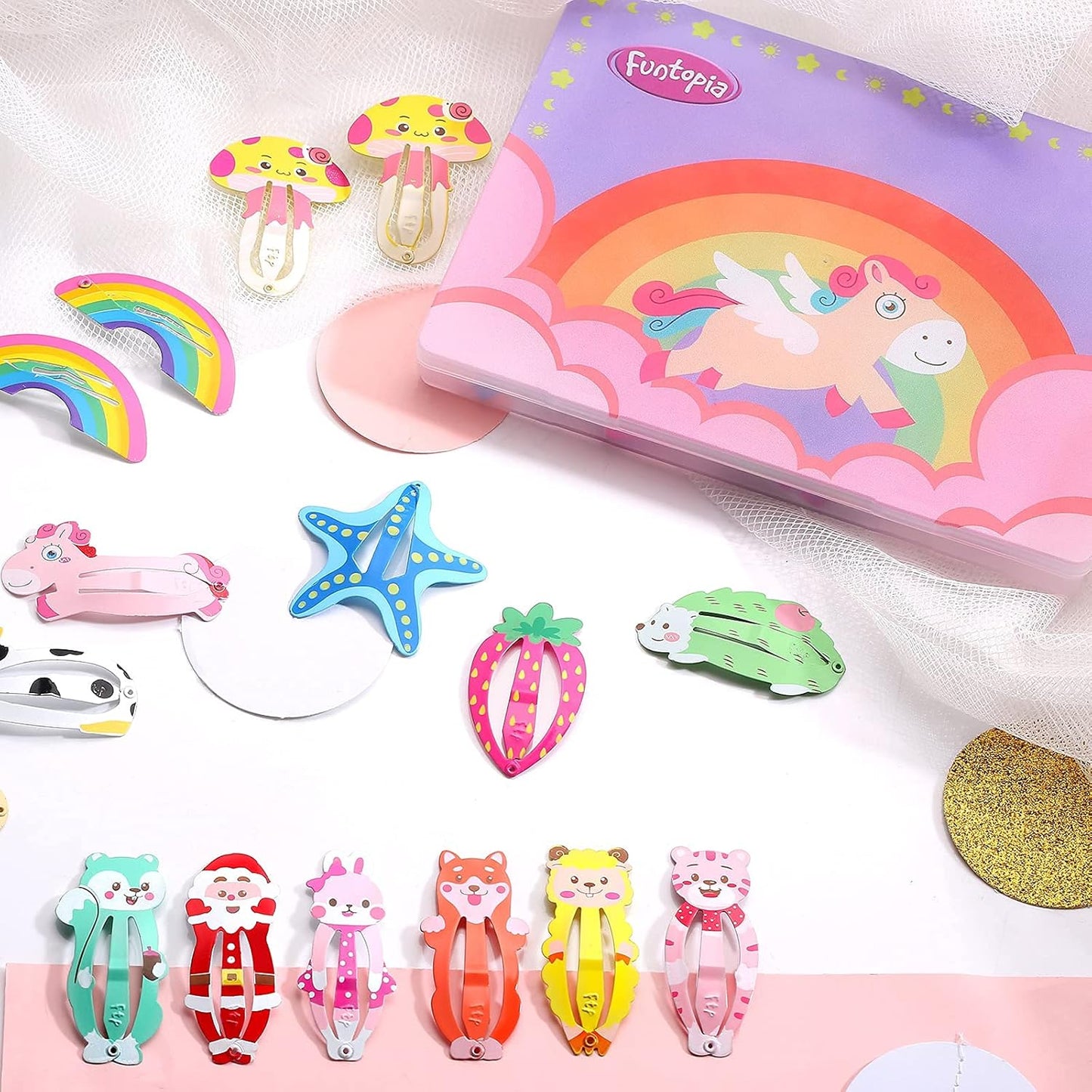 Hair Clips, Funtopia 100 Pcs Cute Snap Clips Barrettes for Women Teens Girls Kids, Colorful No Slips Metal Fruit Animal Hair Clips for Birthday Party Christmas Gift