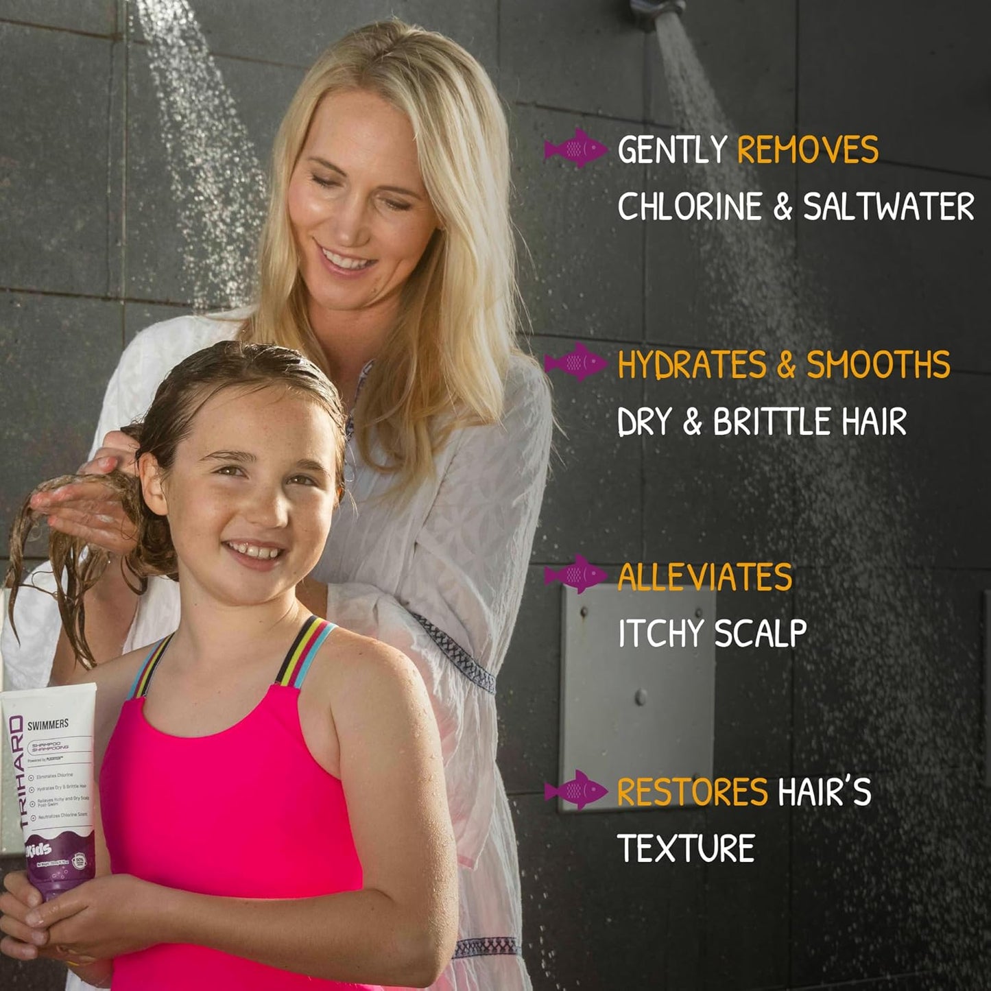 TRIHARD Kids Chlorine Defense Shampoo, Children’s Swim Shampoo to Protect and Hydrate Hair from Pool and Ocean, Gentle Post Swim Saltwater and Chlorine Removal Hair Care