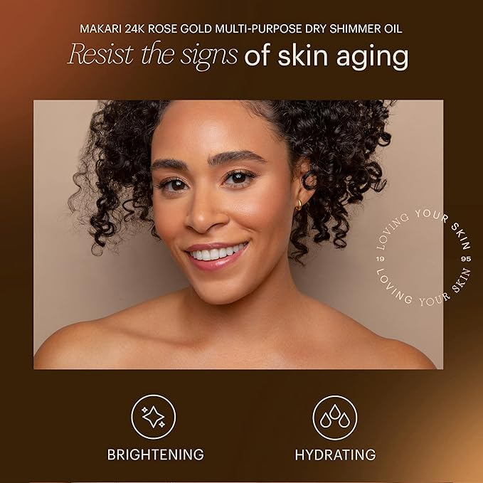 Makari 24K Rose Gold Multi-Purpose Dry Shimmer Oil (3.38 fl oz) | Body Shimmer Oil for Face, Hair and Body | Shimmer Body Oil with Real Gold Flakes | Luxurious Dry Body Oil and Shimmering Body Oil