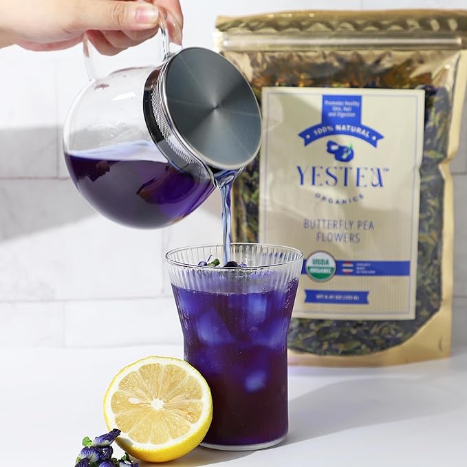 YESTEA 100% USDA Organic Butterfly Pea Flower 4.41 oz (375+ Cups) Small-Batch and Handpicked from Thailand - Non GMO Rich in Antioxidants, Caffeine Free, Vegan, and Gluten Free (4.41 Oz)