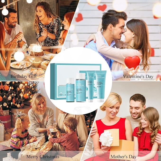 Tea Tree Salicylic Acid Skin Care Kit Teen Girl Gifts - 4 Pcs Skin Care Set Women Hydrating - Skin Care for Teens 10-12 - Acne Treatment for Face - Skincare Gift Set with Serum,Cream,Toner,Cleanser