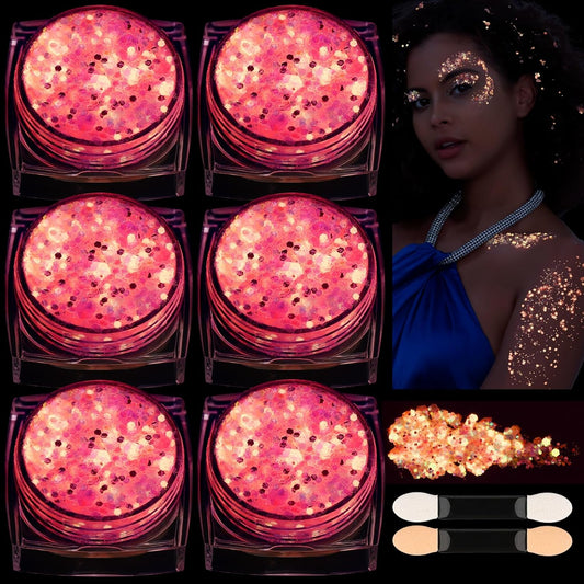 Teenitor Pink Glitter Glow in The Dark Glitter Gel, Pink Face Glitter Gel, Body Glitter Hair Glitter for UV Black Light Glow Party Raves Concerts