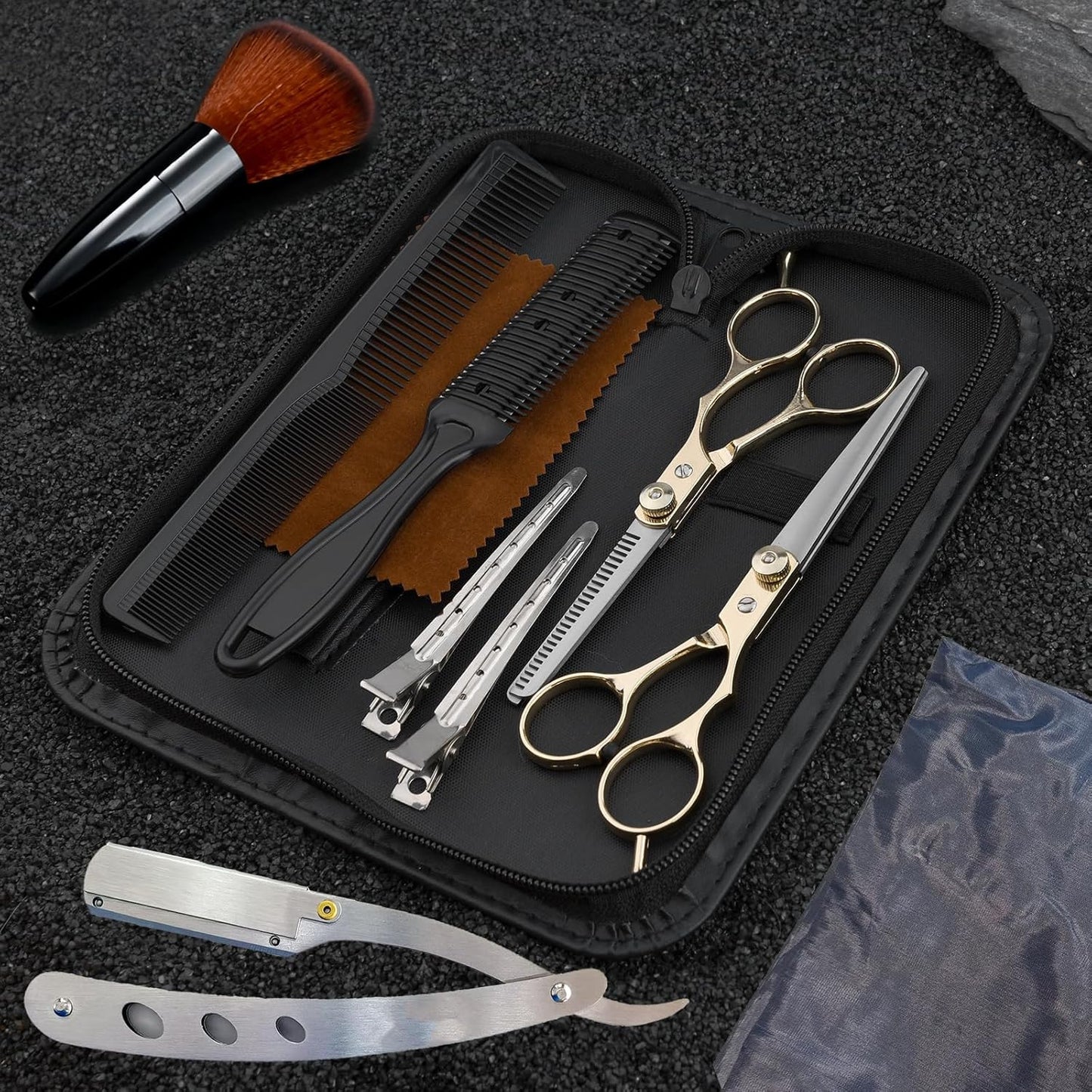 Hair Scissors Blending Shears Set, Fcysy 11 Pcs Professional Haircutting Thinning Shears Barber Kit, Salon Haircut Layering Scissors for Cutting Hair for Men Women Dogs
