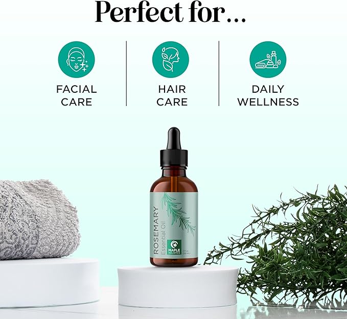Pure Rosemary Oil for Hair Care - Volumizing Aromatherapy Rosemary Essential Oil for Diffuser Plus Hair Skin and Nail Care - Nourishing Rosemary Hair Oil for Enhanced Shine and Dry Scalp Care (2oz)