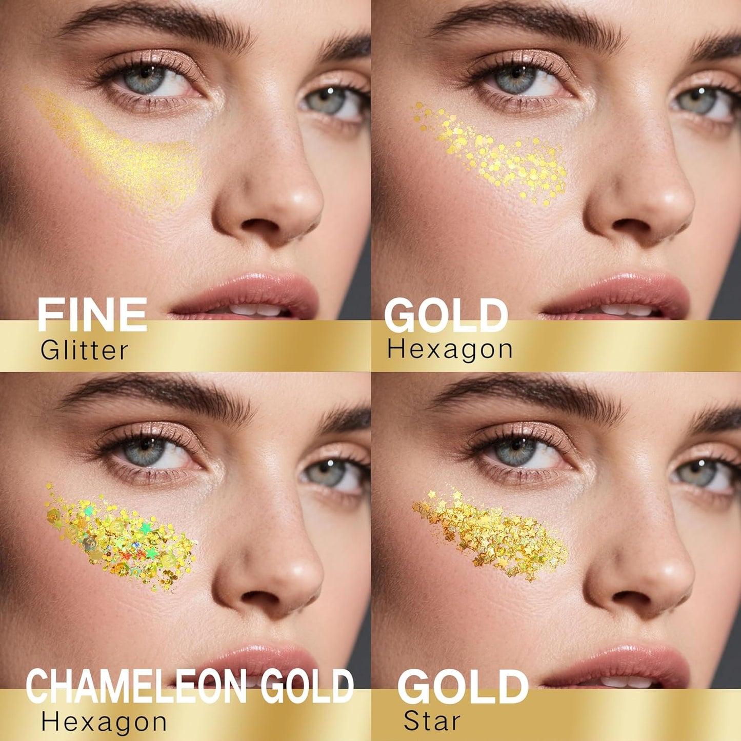 4 Jars Gold Face Glitter,Singer Concert Costume for Women,Sparkle Gold Body Hair Glitter,Rave Music Festival Outfits,Carnival Mardi Gras Makeup Accessories,40g/1.41 oz