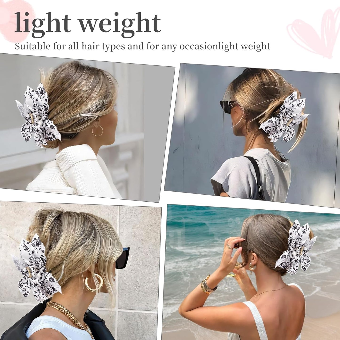 Bow Claw Clips Bow Hair Clips Black White 1PCS Big Hair Bows for Women Butterfly Styling Large Hair Clips for Thick Hair for Girls Hair Accessories for Teens