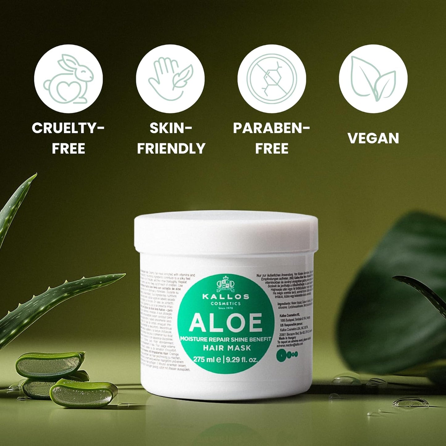 Kallos KJMN Aloe Moisture Repair Shine Hair Mask with Aloe Vera Extract & Vitamins 275 ml - 9,29 Fl Oz