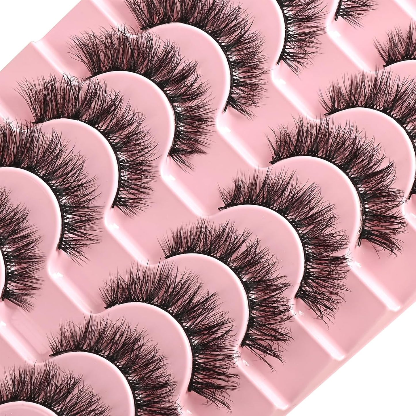 FARRED Natural Lashes Short Eyelashes Wispy False Mink Lash Pack 10 Pair Natural Look Fluffy Cat Eye Strip Eyelash Small Fake Lashes Full Pestañas Sets for MUA and Beginners Daily Makeup (C6 | 8-14MM)
