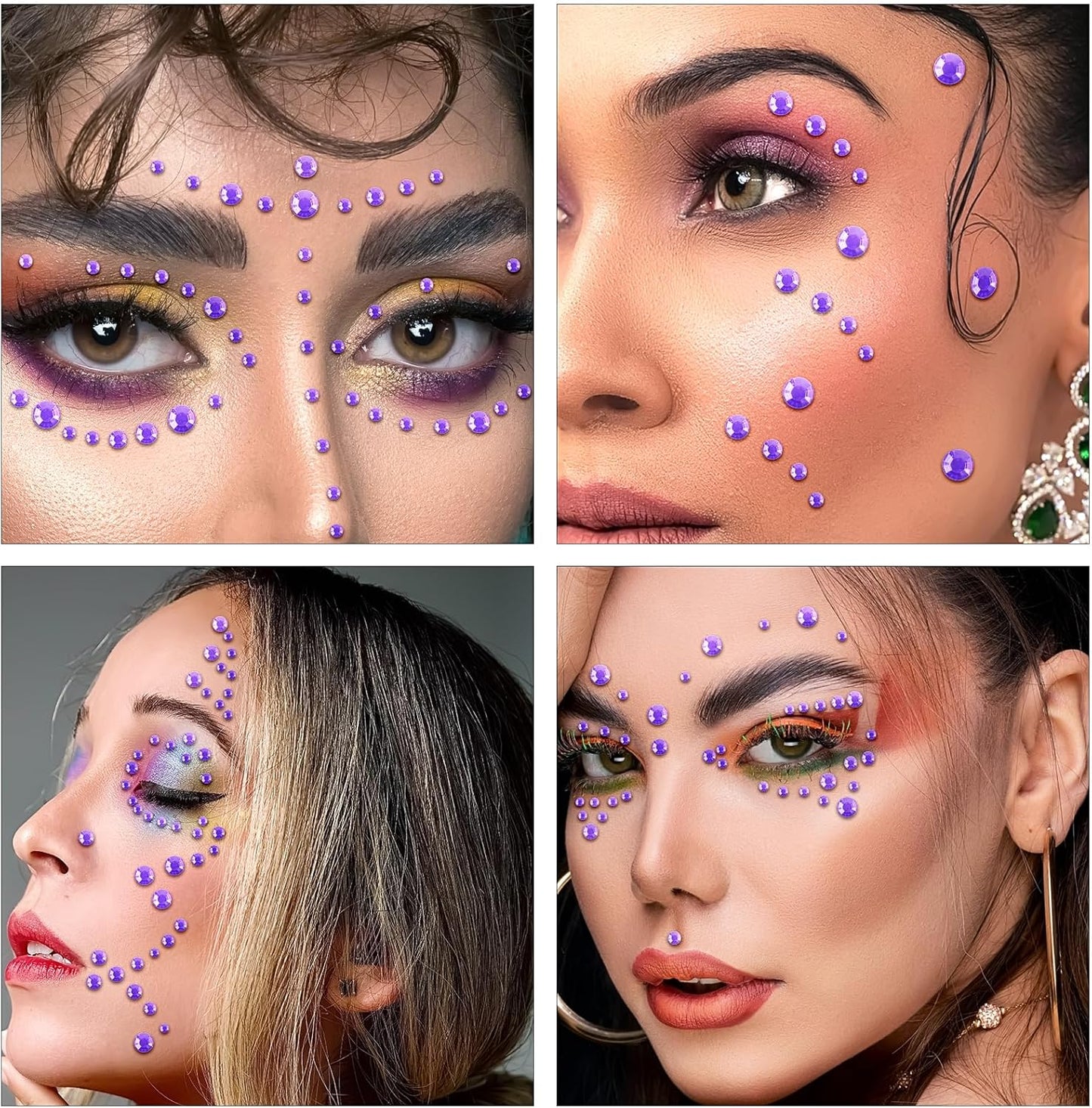 591pcs Face Gems Hair Gems Pearls, Self-Adhesive Face Jewels Eye Rhinestones 3/4/5/6/8 mm Face Gem Stick on, Halloween Makeup Gems Rave Accessories for Face Eyes Body Makeup (18.Light Purple)