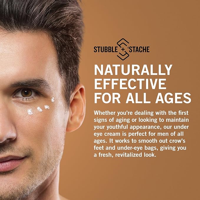 stubble & stache Refresh Under Eye Cream for Men – Reduces Puffiness, Smooths Fine Lines, Brightens Tired Eyes – With Acmella, Caffeine & Hyaluronic Acid – Fast-Absorbing, Fragrance-Free – 1oz
