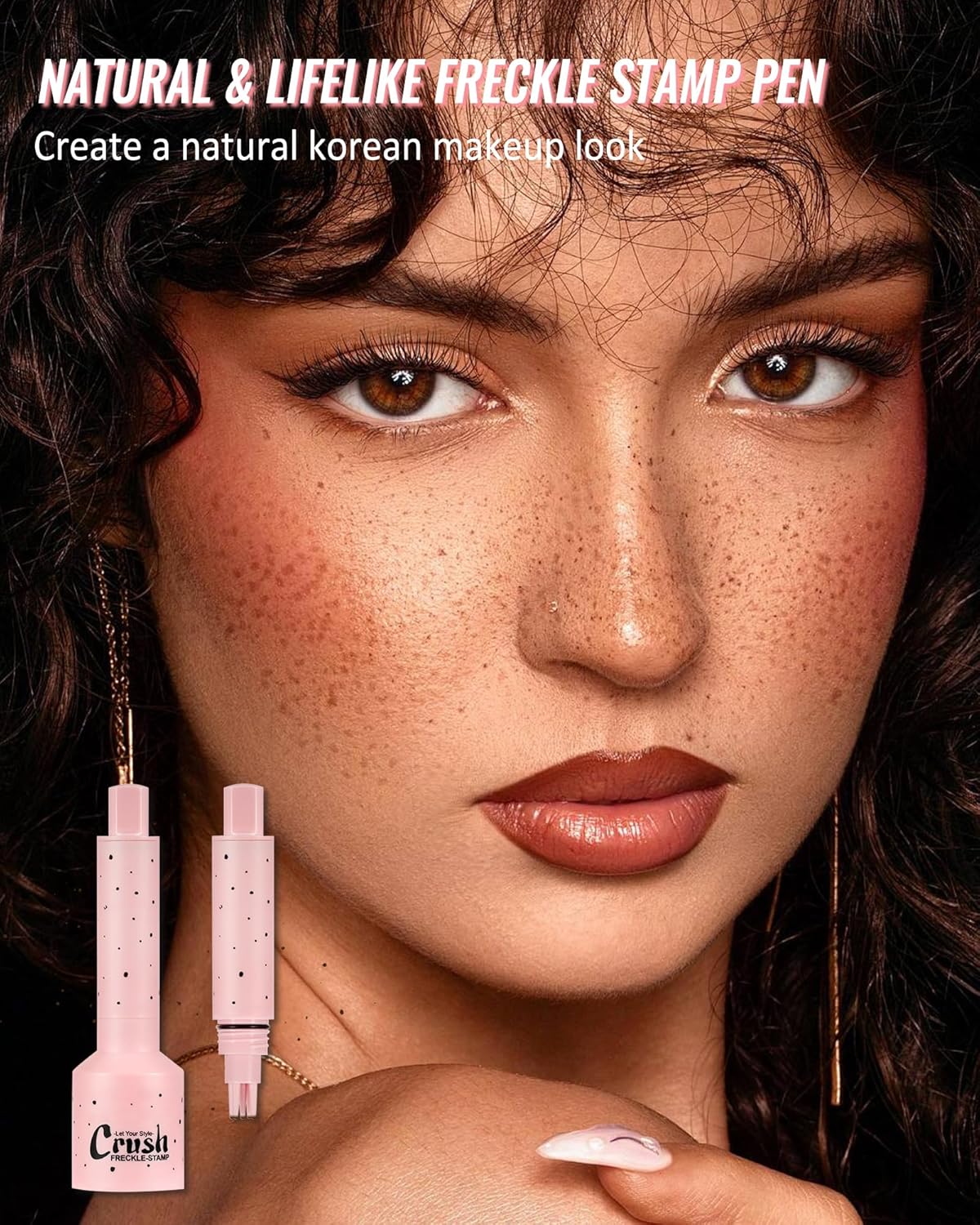 Freckle Stamp, Natural Vivid Faux Freckles Pen, Long Lasting Waterproof Quick Dry Magical Fake Freckle Stamp Pencil, Get Sun-kissed Stars Makeup in One Press, Makeup Gift for Women Girls - 03 Deep