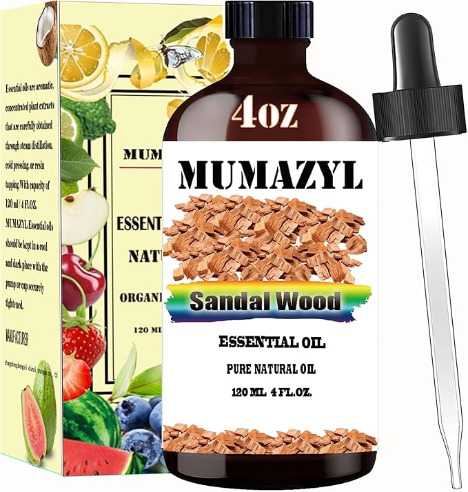 Sandalwood Essential Oil, Sandalwood Oil 4 Fl Oz 120ML for Diffuser Humidifier Yoga Cleaning DIY Candle Soap Making Essential Oils