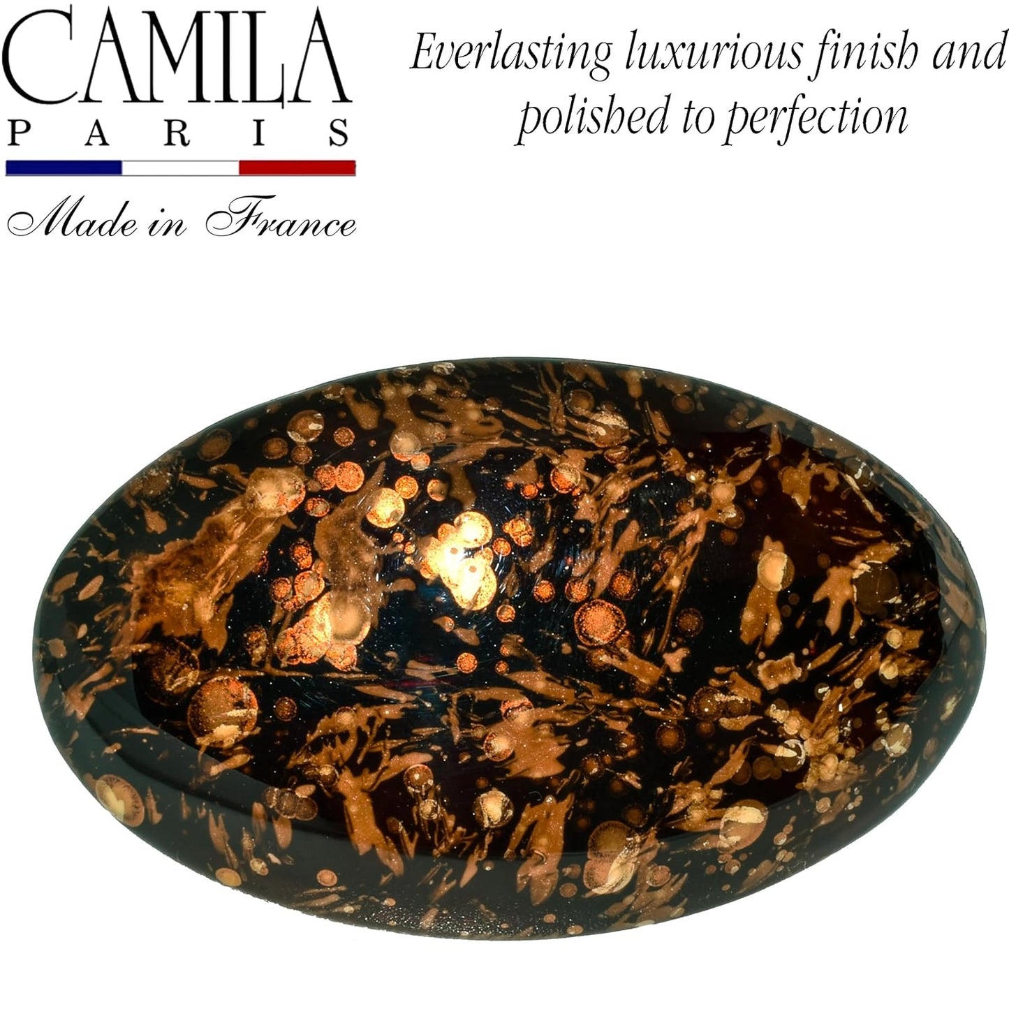 Camila Paris CP3869 French Hair Barrette Clip Oval Brown and Gold, Strong Hold Grip Hair Clips for Women, No Slip Rubberized Metal Closure, Durable Styling Girls Hair Accessories, Made in France