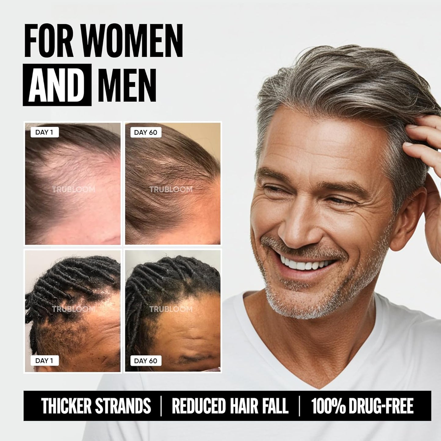 Tru Bloom Hair Growth Vitamins - 2 Month Supply. Clinically Proven to Grow Fuller, Thicker Hair. Drug-Free with Biotin, Collagen, Keratin, MSM, Zinc, D3 + Hair Superfoods