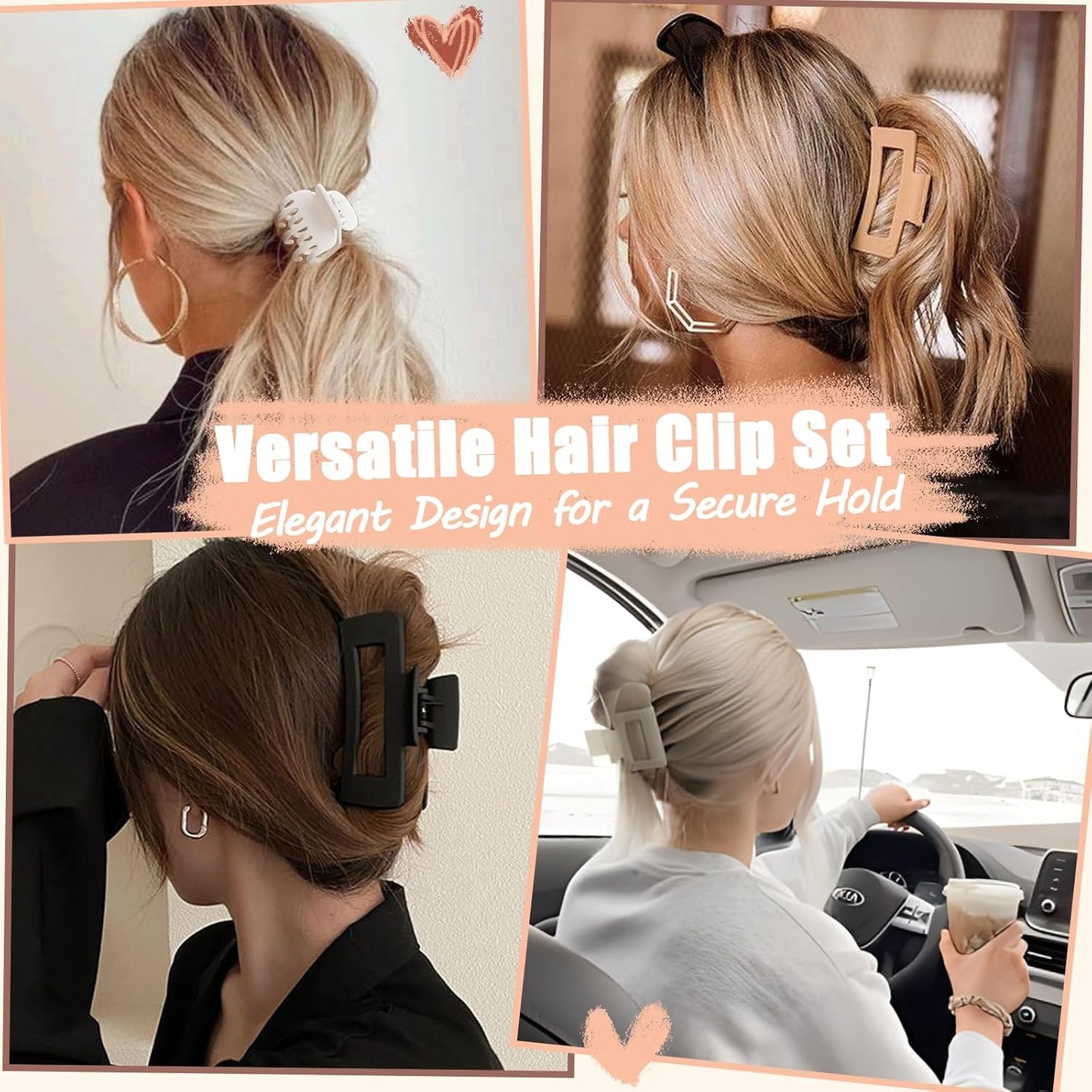 9PCS Matte Hair Clips for Women - Large Claw Clips for Thick and Thin Hair, Small and Mini Hair Clips, Strong Hold Hair Claw Clips, Ideal for All Hair Types, Neutral Colors