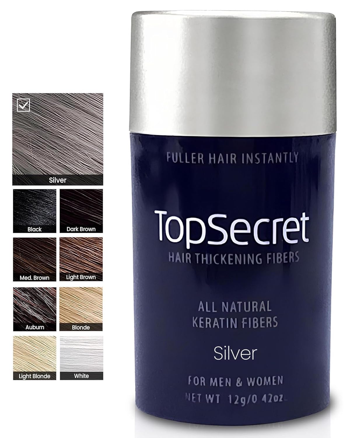 Top Secret Hair Thickening Building Fibers Refills - Undetectable & Natural Hair Filler - for Men & Women - Instantly Fill In Fine Thinning Hair - Weather & Sweat Resistant (Silver, Regular)