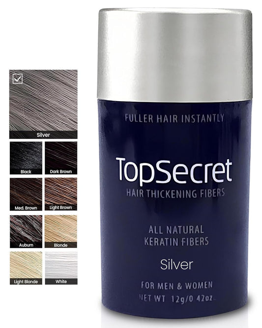 Top Secret Hair Thickening Building Fibers Refills - Undetectable & Natural Hair Filler - for Men & Women - Instantly Fill In Fine Thinning Hair - Weather & Sweat Resistant (Silver, Regular)