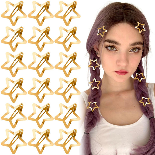 Joez Wonderful 20 Pcs Gold Star Hair Clips, 1.18"/3cm Metal Snap Hair Clips, Cute Star Clips Hair Barrettes, Non-Slip Fashion Stars Hair Accessories for Women Girls