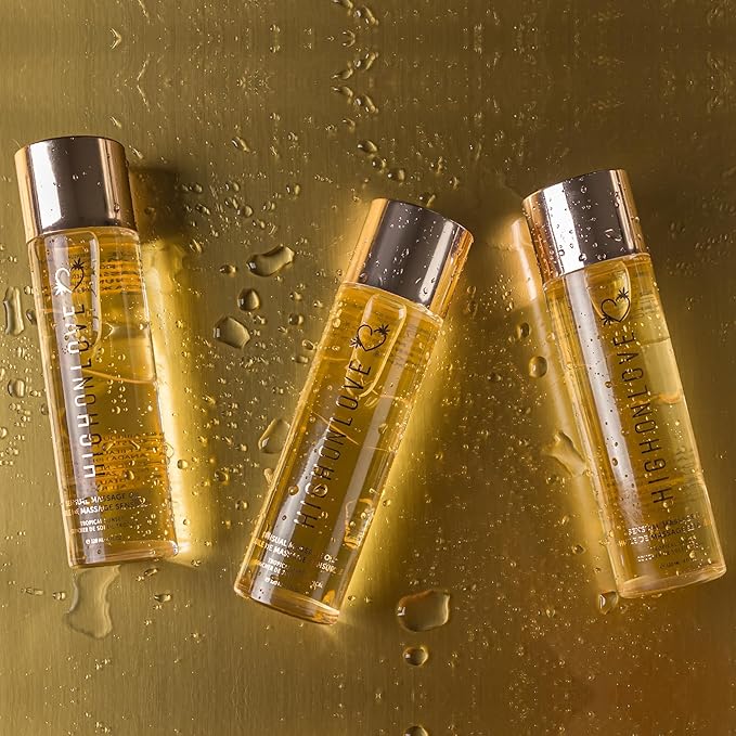 HIGHONLOVE Natural Body Oil with Hemp Seed, Grape Seed, & Vitamin E Oil - Moisturizing Body Glow with a Non-Greasy, Glowy Finish (120 ml) (Tropical Sunset)