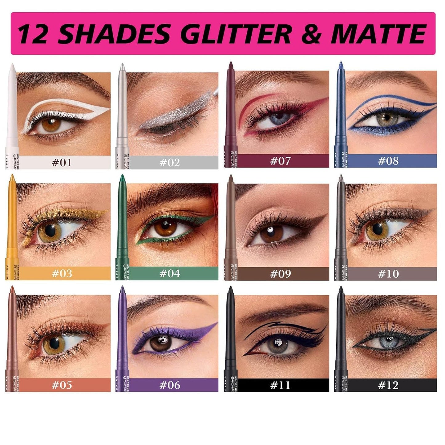 Green Eyeliner Waterproof Green Glitter Eyeliner Pencil Long Lasting Smudge-proof green gel eyeliner for women Hypoallergenic (04#)