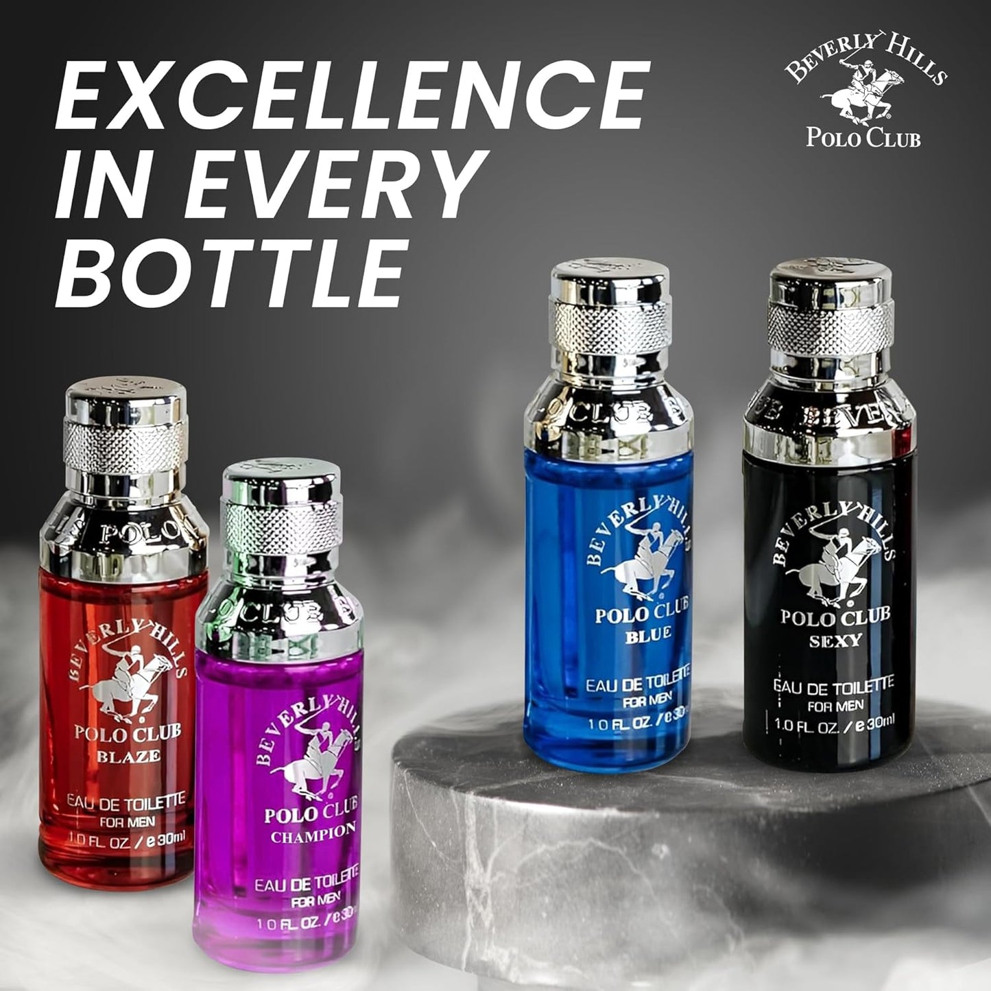 Beverly Hills Polo Club Men's 4-Cologne Gift Set | Diverse Scents & Deluxe Tin Box | Premium Eau de Toilette Collection for Him | Perfect Travel & Discovery Set