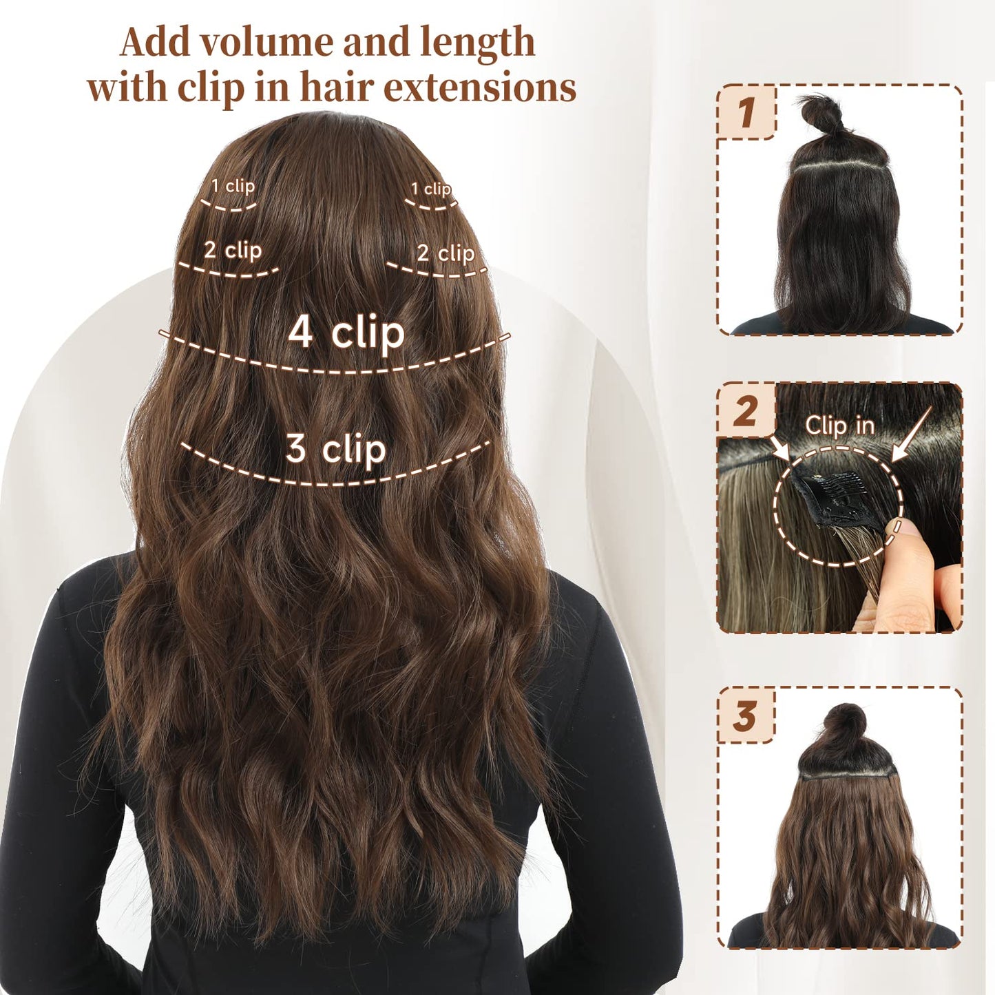 Clip in Hair Extensions for Women Brown with Blonde Highlights Long Wavy Hair Extensions Clip Ins 6PCS 20 Inch Synthetic Soft and Natural Thick Hair Pieces for Women