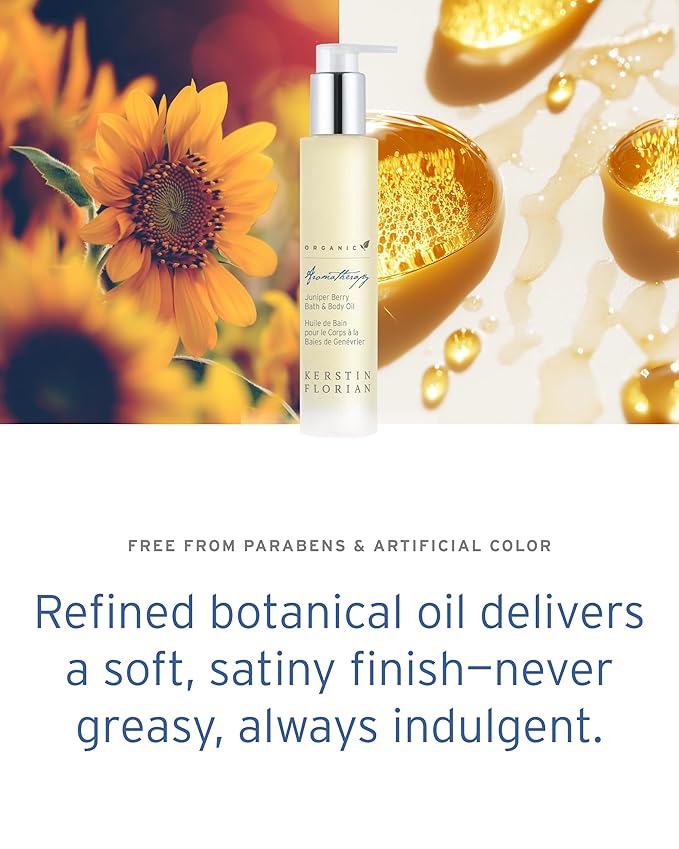 Kerstin Florian Organic Juniper Berry Body Oil | Nutrient Rich Moisturizer with Vitamin E | Coconut and Jojoba Oil | Natural Essential Oils for Massage and to Relax Muscles (3.4 fl oz)