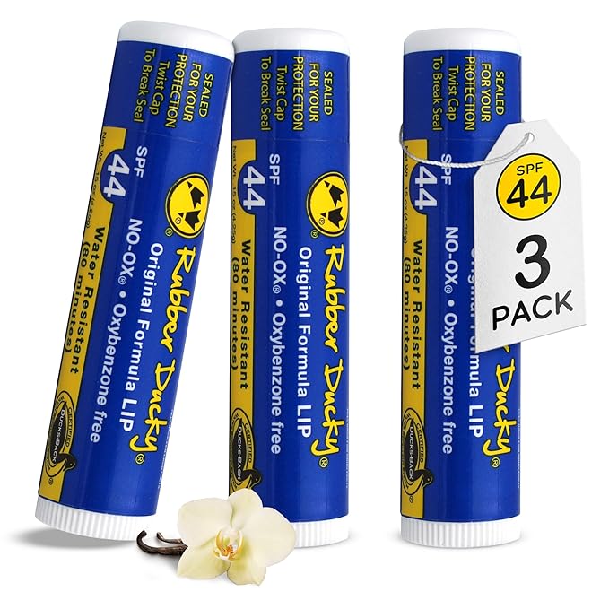 Rubber Ducky | Lip Sunscreen, Lip Balm with SPF 44, Water Resistant Sunscreen Lip Balm | Vegan, Untinted, Vanilla Flavor, with Vitamin E | All Season - Broad Spectrum Sunscreen for Lips