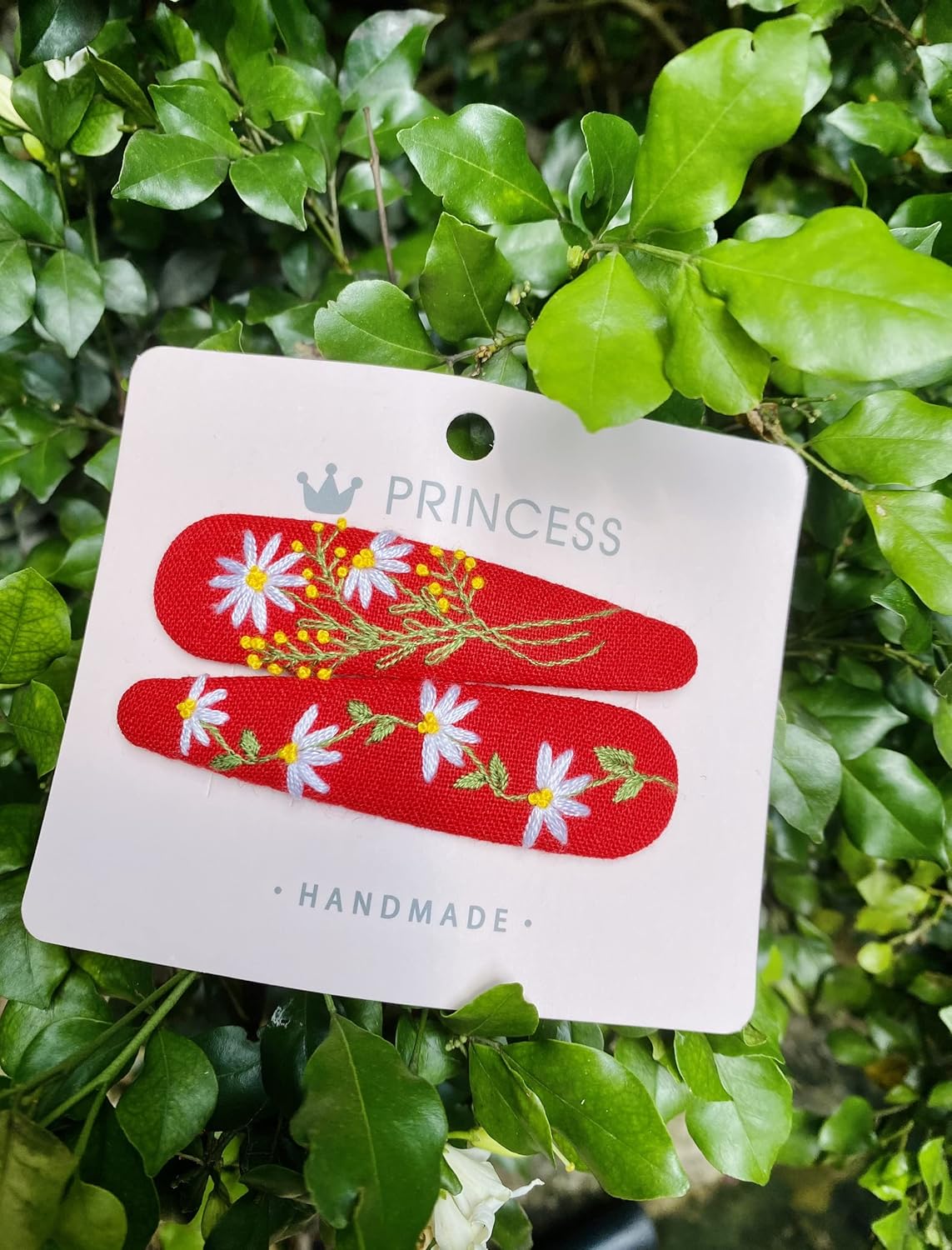 ETA Set of 2 Cute Handmade Embroidery Hair clips, Vintage Embroidered Flower Floral Gift Daughter, Teenager, Woman, Girlfriend, Wife, Unique Accessory, Red, HC14