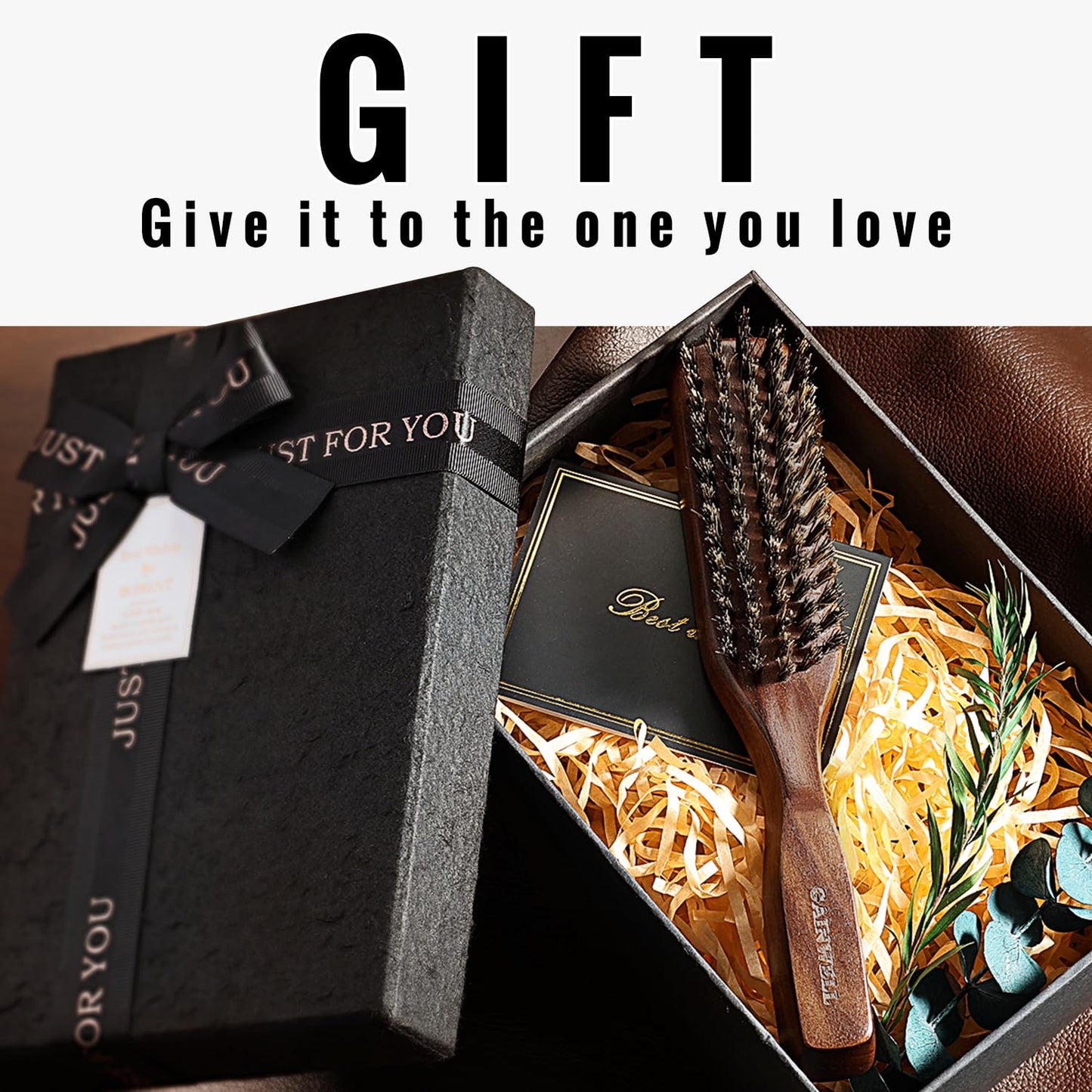 Mens Wild Boar Bristle Hair Brush for Men - Slick Back Hair Brush - Stiff Bristles for Thick Hair, Natural Black Walnut Wooden Handle Hairbrush, Beard Mustache Brush Comb by GAINWELL