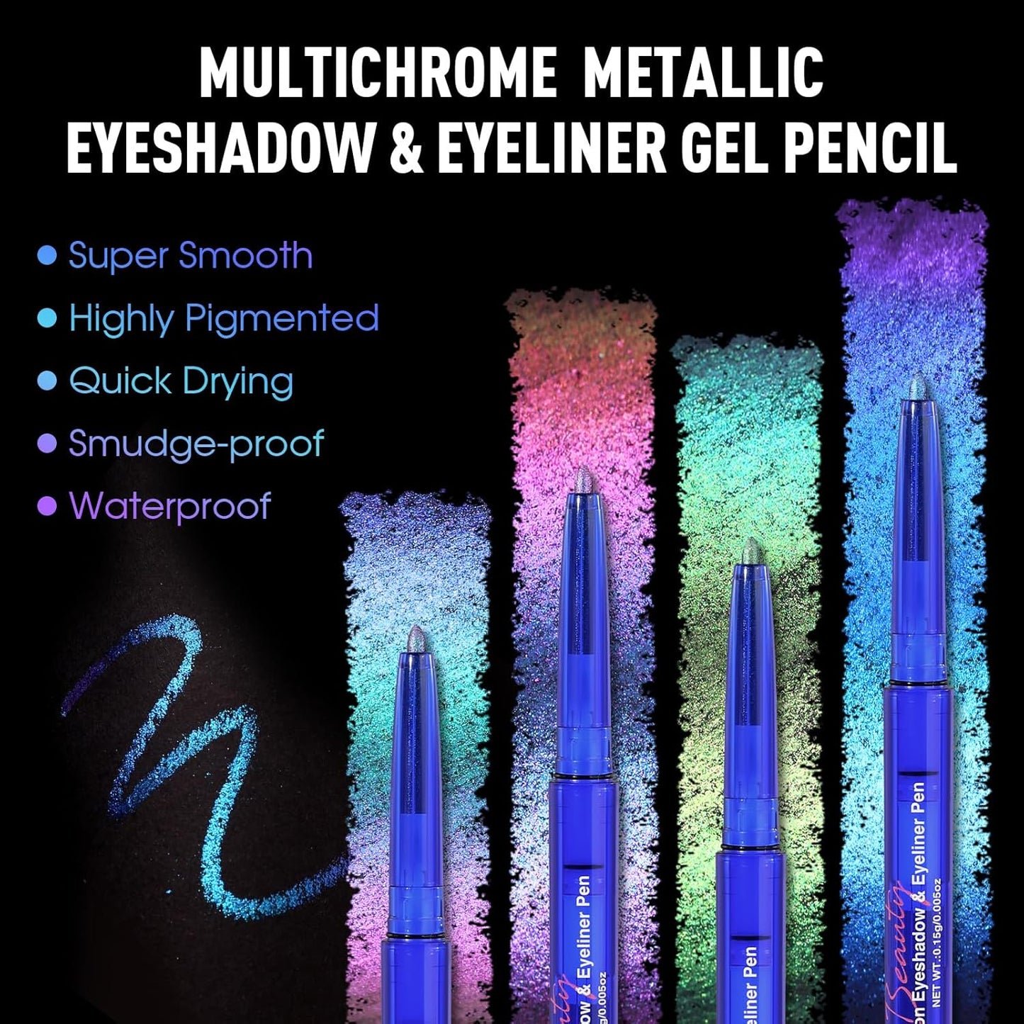 UCANBE 4PCS Chameleon Eyeshadow & Eyeliner Gel Pencil Set - Multichrome Shifting Colors Metallic Glitter Eye Makeup,Waterproof Long-Lasting Smudge-Proof Multi-Dimensional Color