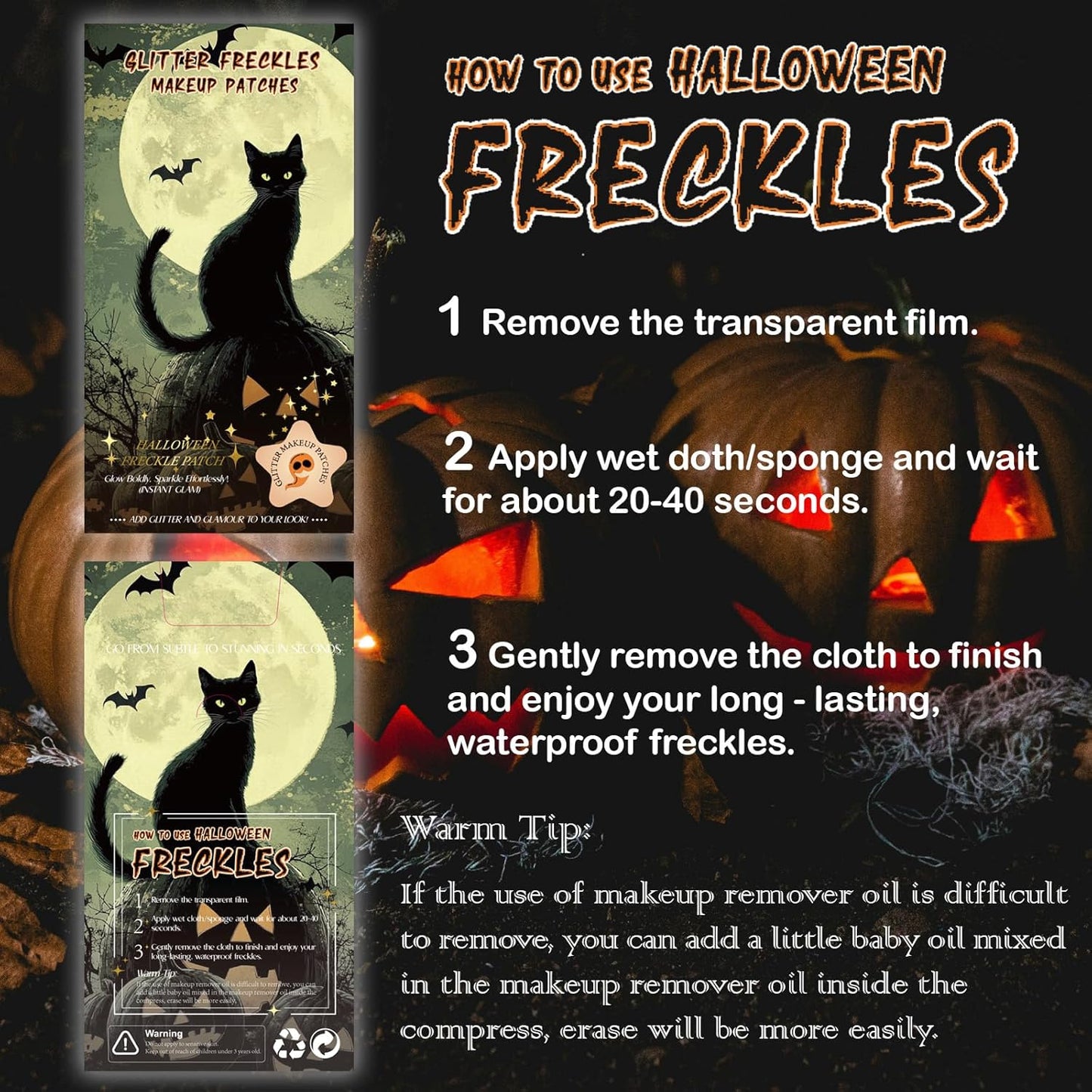 Glitter Freckles, Holographic Face and Body Glitter Tattoo Sparkle for Women Gold Glow Cosmetic Star Makeup Accessories for Festival Rave (6pcs Halloween)