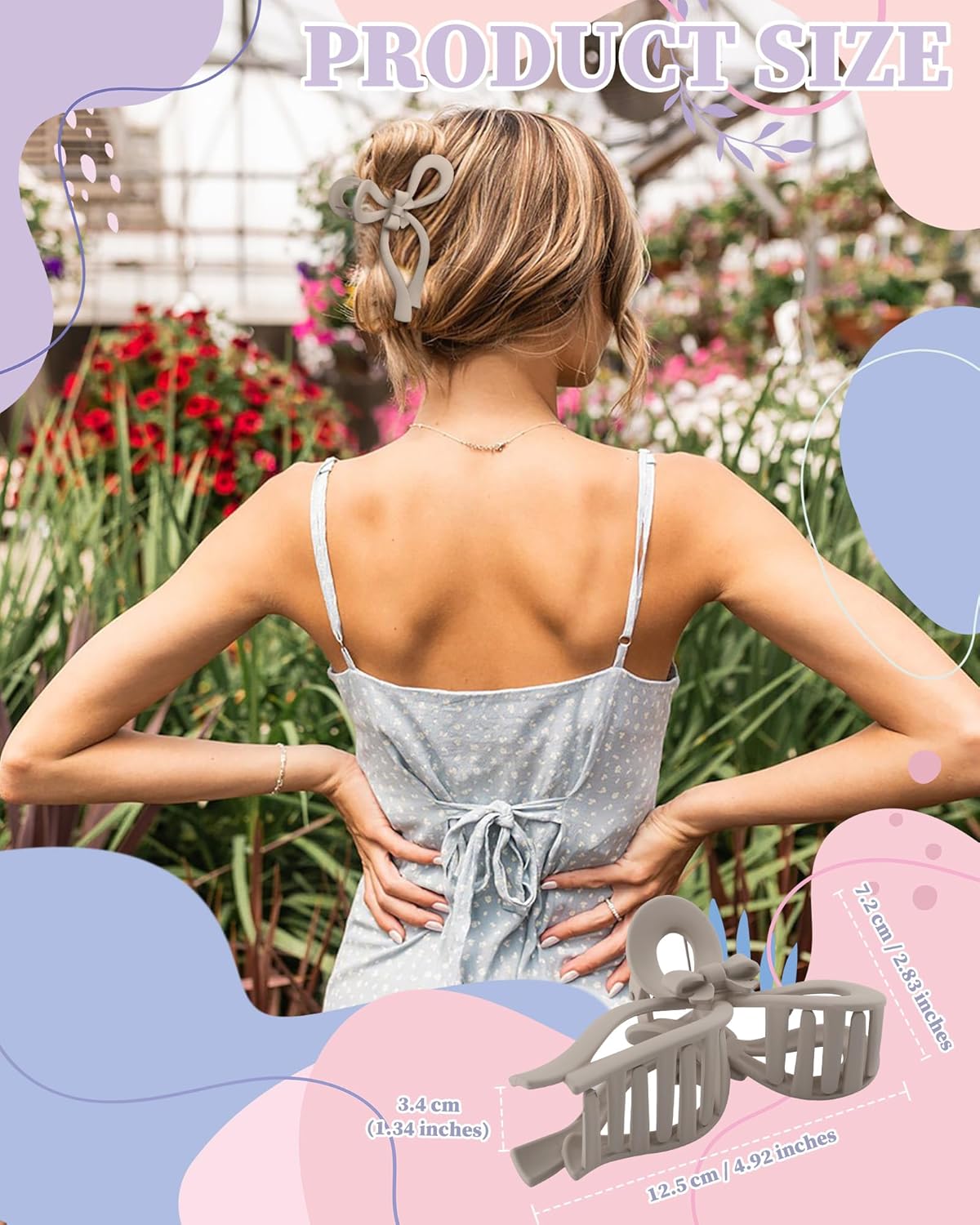 4 PCS Bow Hair Clips Bow Claw Clip for Women Nonslip Large Hair Claw Clips for Thin and Thick Hair Strong Hold Hair Bows (Gray+Light Brown+Dark Brown+Dark Blue)